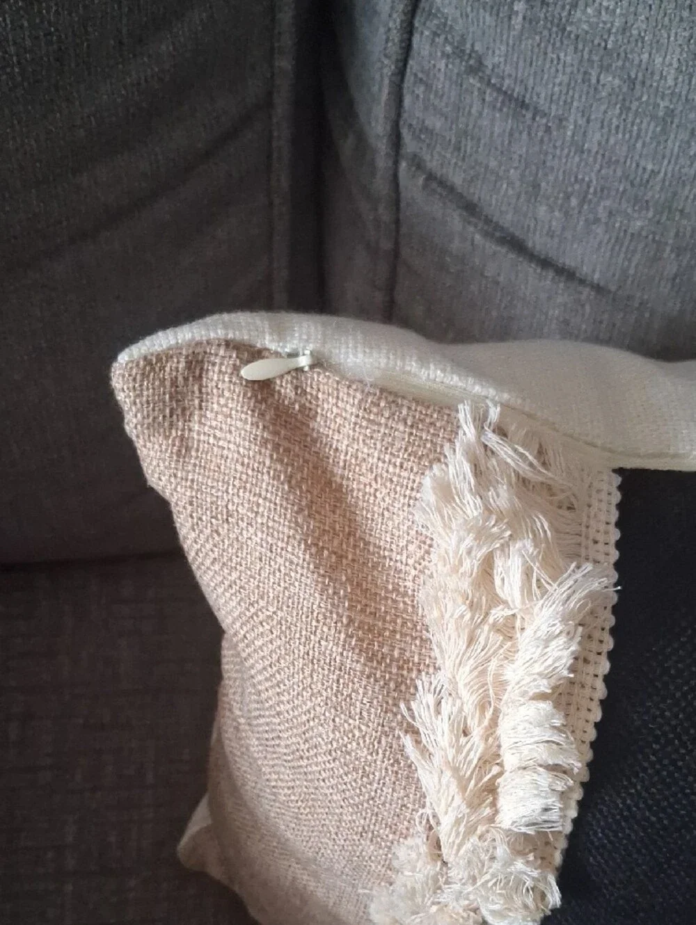 BoHo Fringe Stripe Decorative Lumbar Pillow Cover Beige, Black & Cream